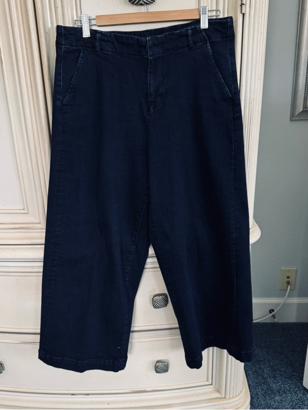 Zara Trafaluc Dark Navy Denim Pants stretch denim. Wide leg.